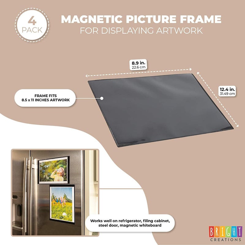 Juvale Magnetic Picture Frames for Refrigerator - Magnet Frames for Refrigerator with Full Magnetic Backing - Fridge Artwork Display & Photo Holder - Fridge Artwork Magnets - 4 Pack, 8.5" x 11", Black - Image 2
